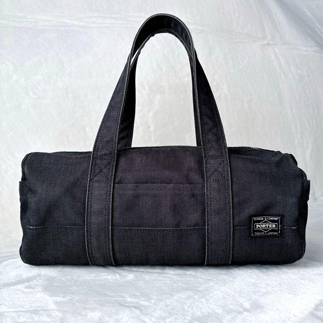 美品 ポーター PORTER スモーキー ミニボストン ドラムバッグ 黒 デニム