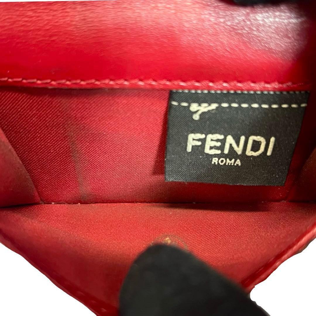 希少✨フェンディ 三つ折り財布 エフイズ FFロゴ 金具 レザー レッド
