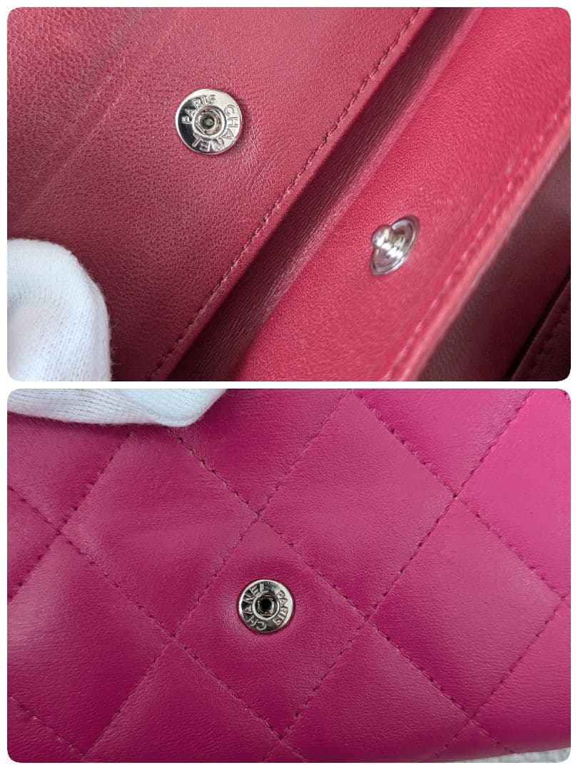 シャネル　マトラッセ　三つ折り長財布　ラムスキン　ピンク　ショルダー　正規品