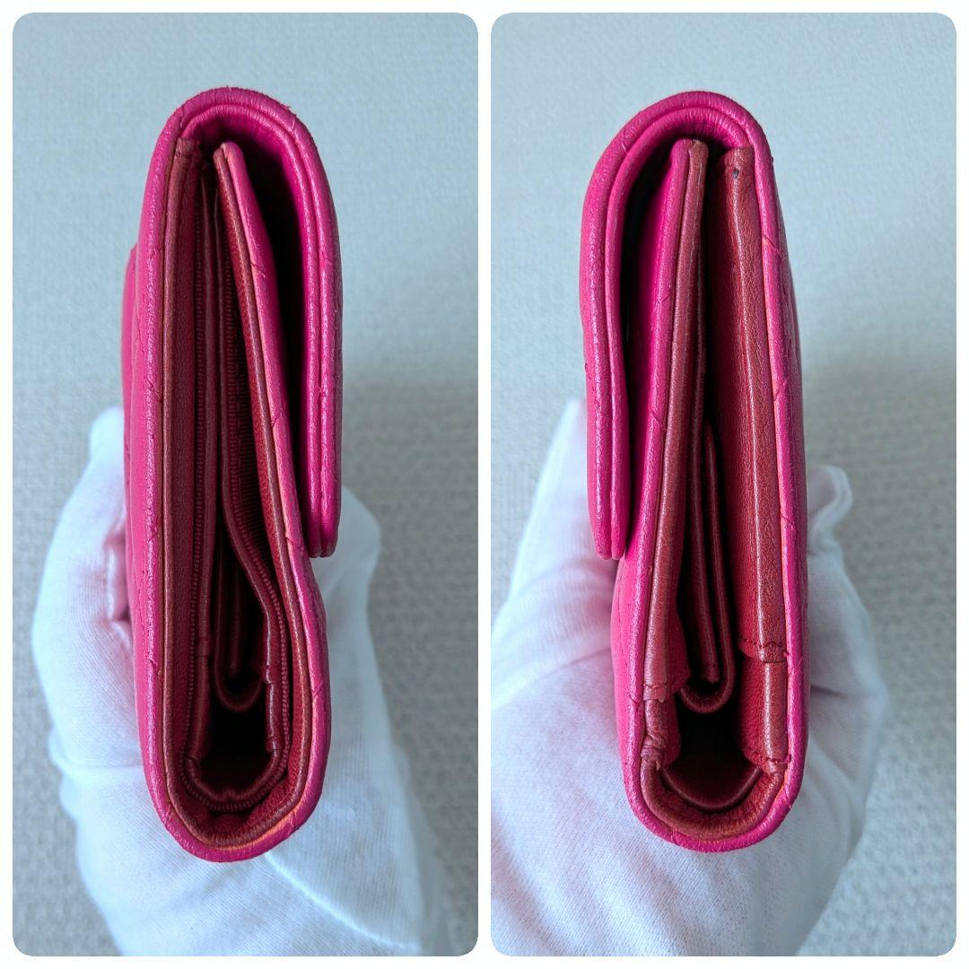 シャネル　マトラッセ　三つ折り長財布　ラムスキン　ピンク　ショルダー　正規品