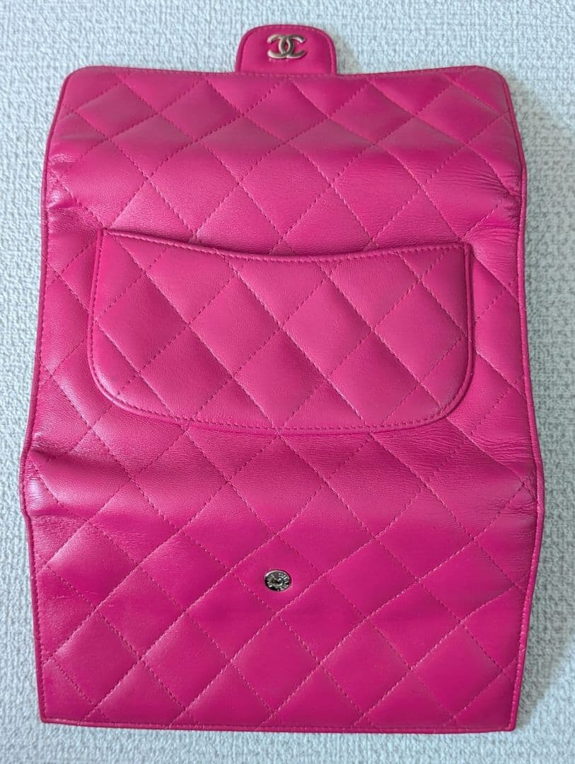 シャネル　マトラッセ　三つ折り長財布　ラムスキン　ピンク　ショルダー　正規品