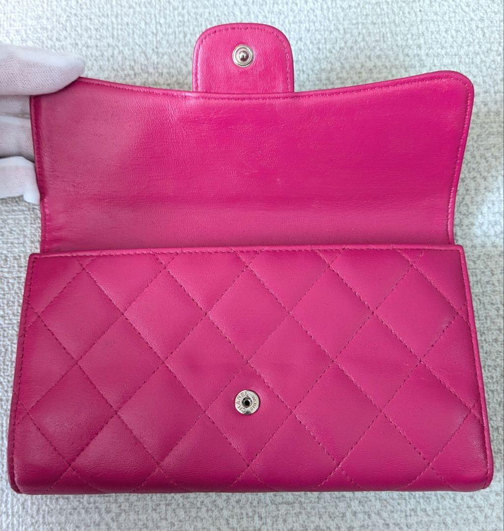シャネル　マトラッセ　三つ折り長財布　ラムスキン　ピンク　ショルダー　正規品