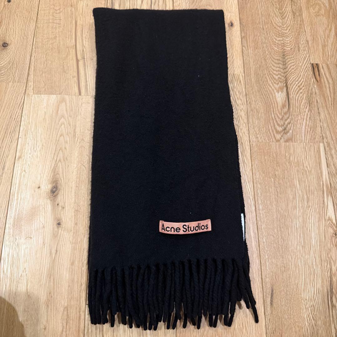 Acne Studios フリンジ ウール スカーフ ナロー マフラー ブラック