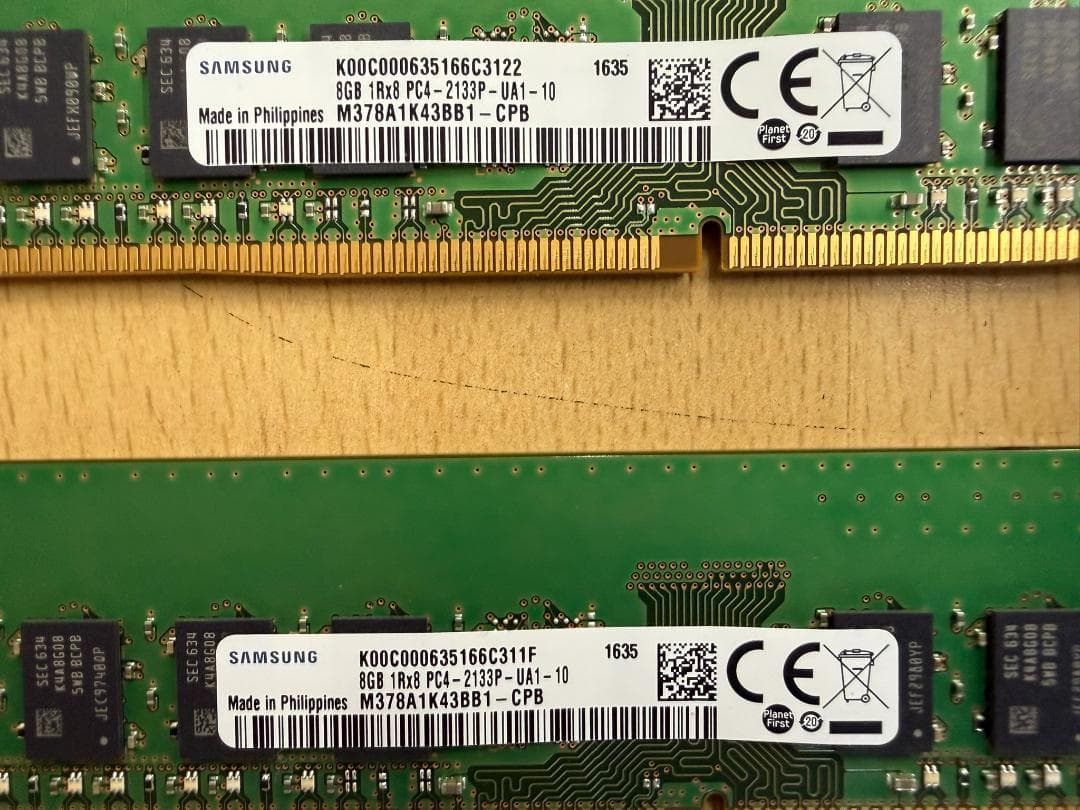 Samsung 8GB × 2枚 DDR4 2133Mz
