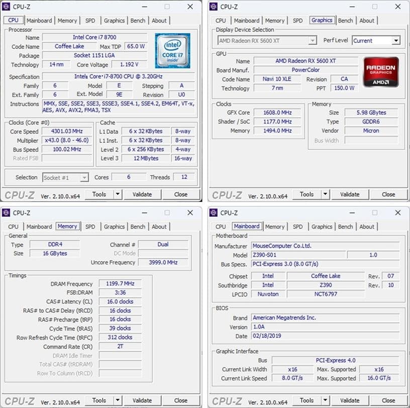 ゲーミングPC/Core i7 8700/RX5600XT/メモリ16GB