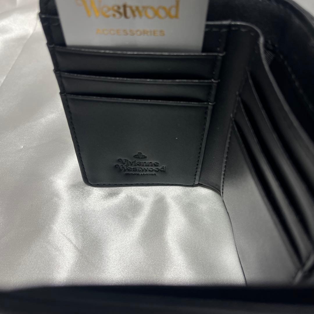 新品 Vivienne Westwood黒 ブラック 銀色オーブ 三つ折り財布
