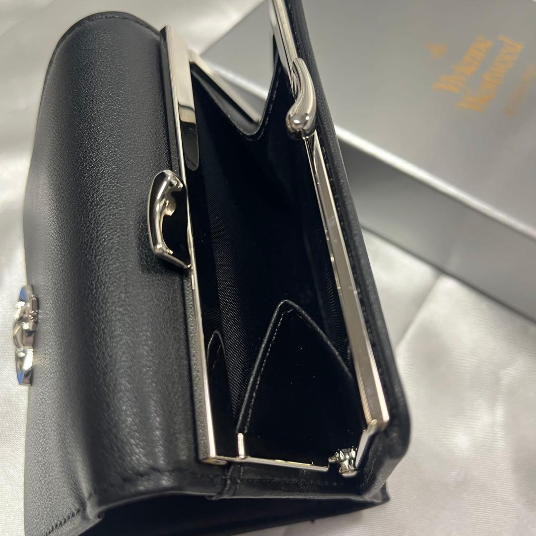 新品 Vivienne Westwood黒 ブラック 銀色オーブ 三つ折り財布