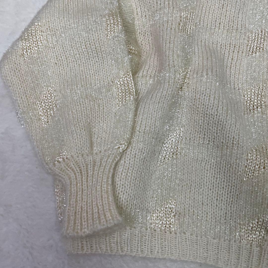 YVES SAINT LAURENT 白色 ニットカーディガン ポンポン付き
