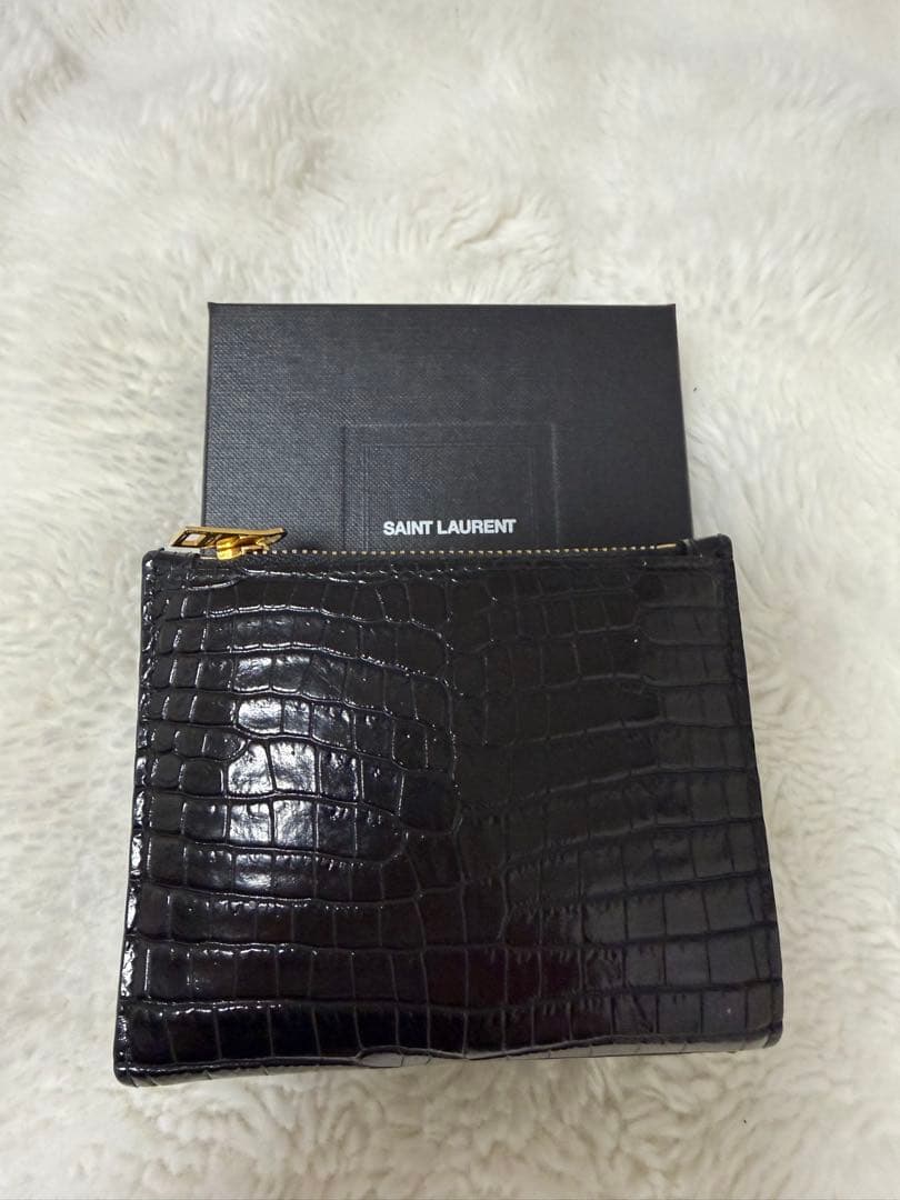 美品　SAINT LAURENT クロコブラック二つ折り財布