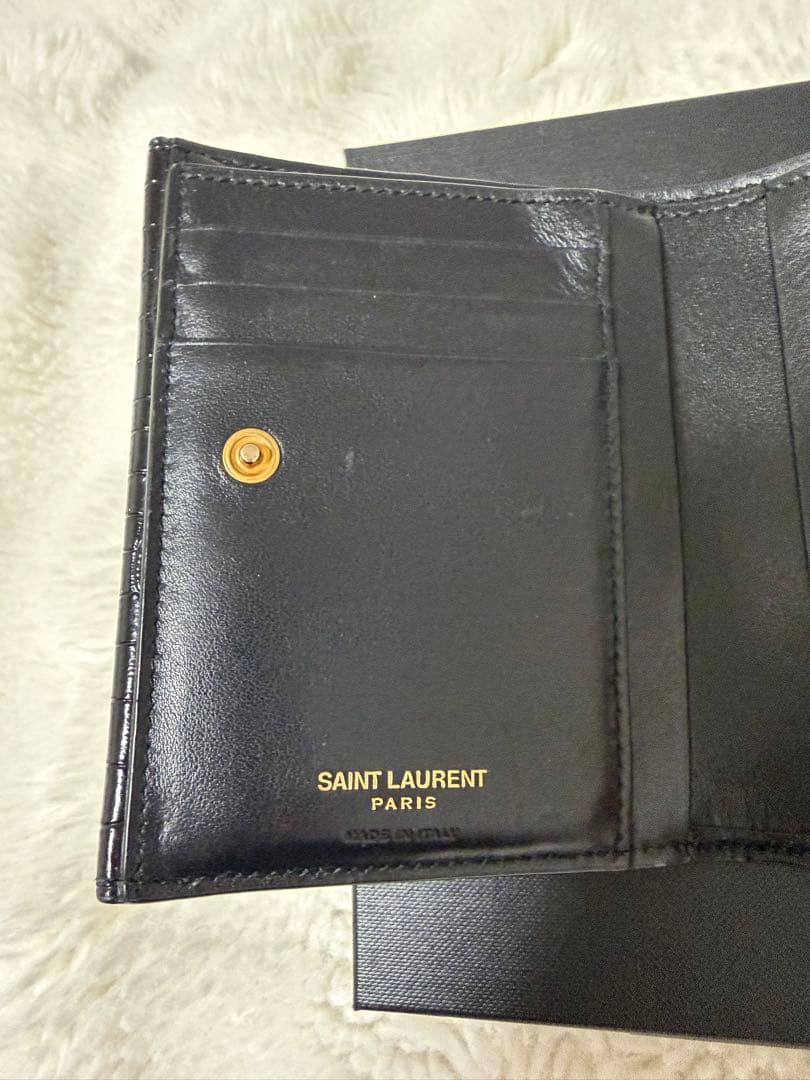 美品　SAINT LAURENT クロコブラック二つ折り財布