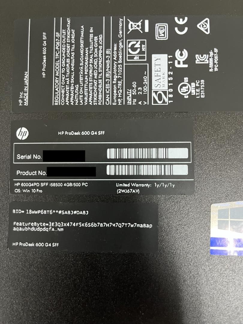 HP ProDesk 600 G4 SSF④モニター付き