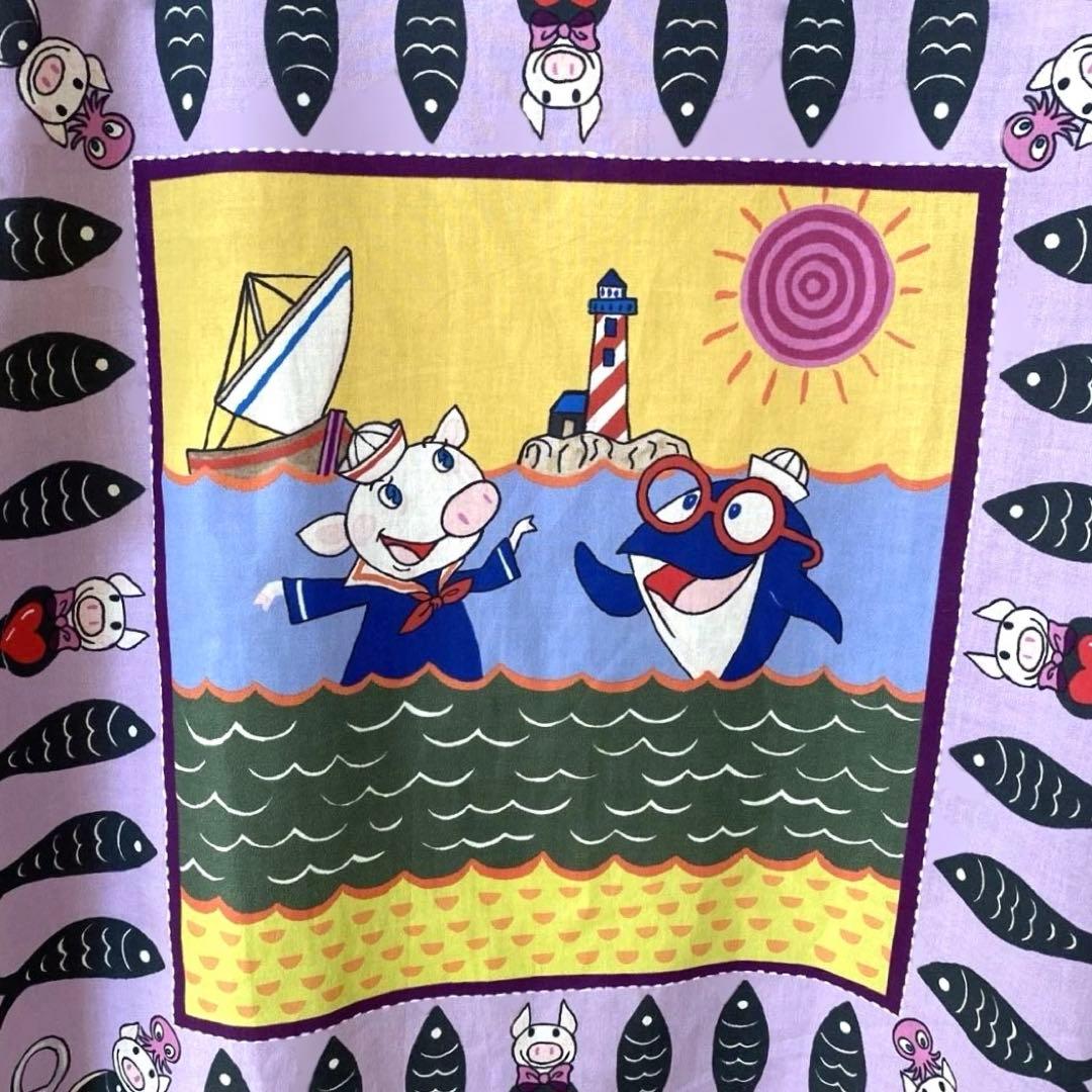 アルベロベロオルベロベラカットソーパープルセーラー豚さん魚灯台海プリント柄半袖F