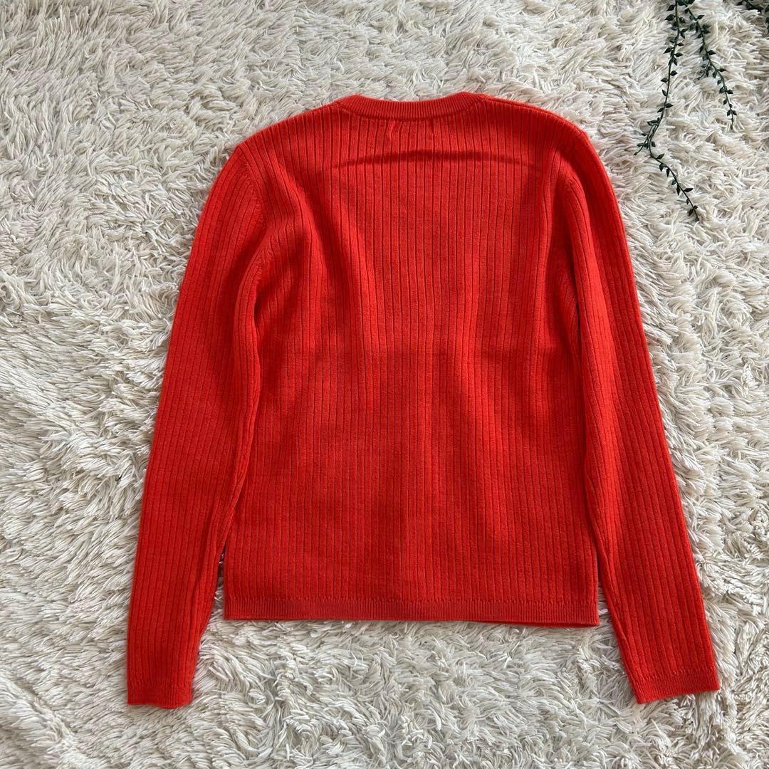 courrèges クレージュ　オレンジ リブ編み カーディガン　ロゴ刺繍