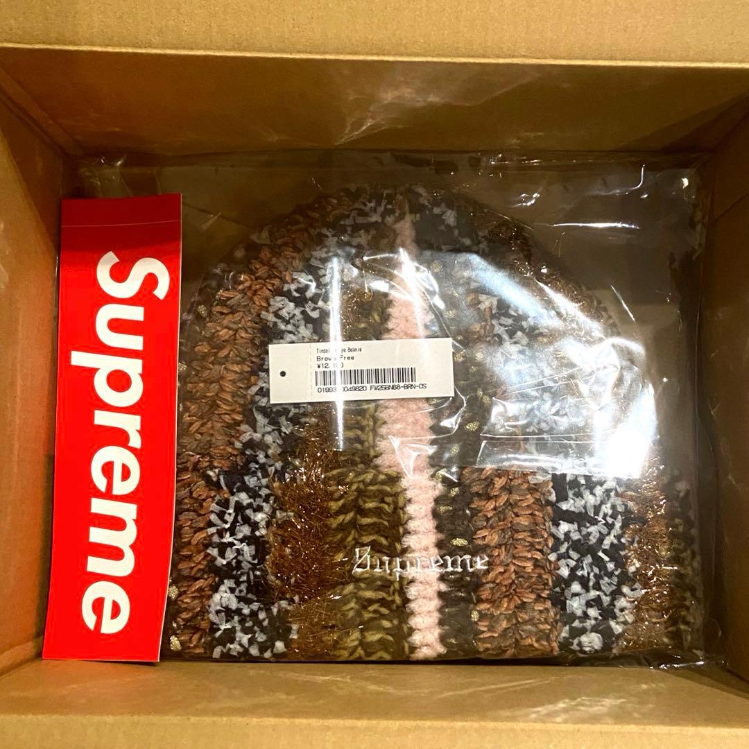 【新品】 Supreme 25FW Tinsel Stripe Beanie 茶