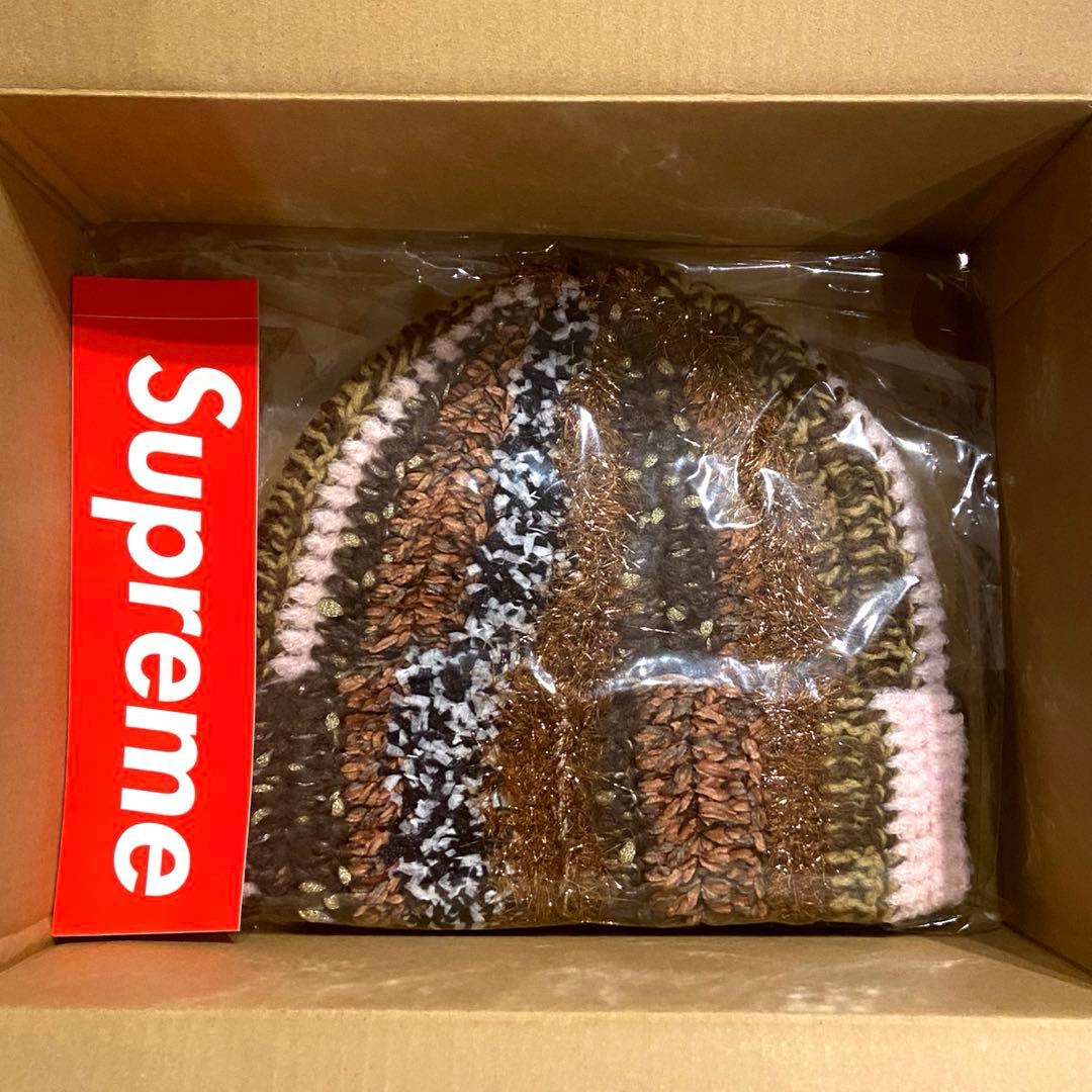 【新品】 Supreme 25FW Tinsel Stripe Beanie 茶