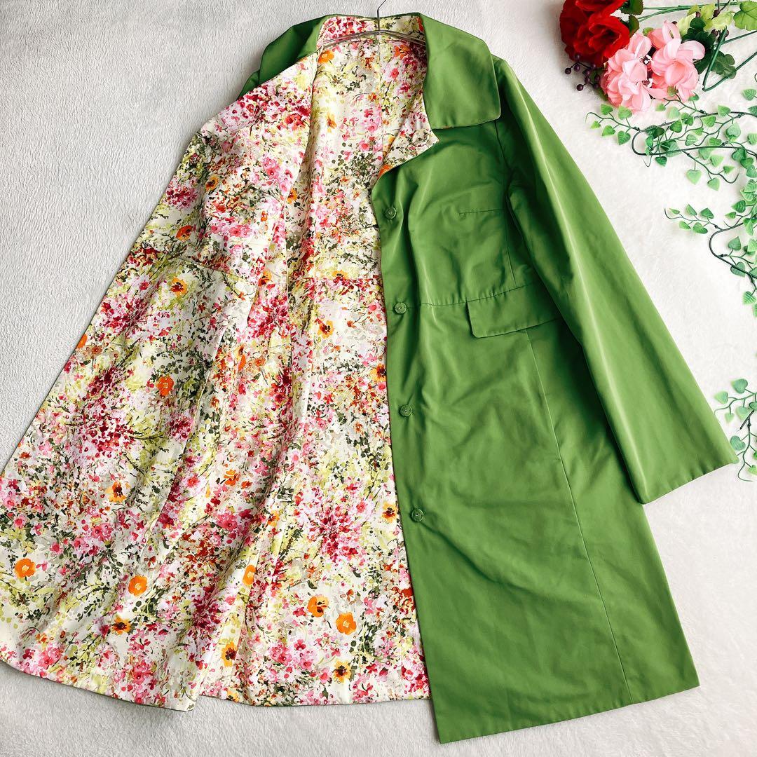 【美品】トゥービーシック★リバーシブル ステンカラーコート 花柄 総柄 Aライン