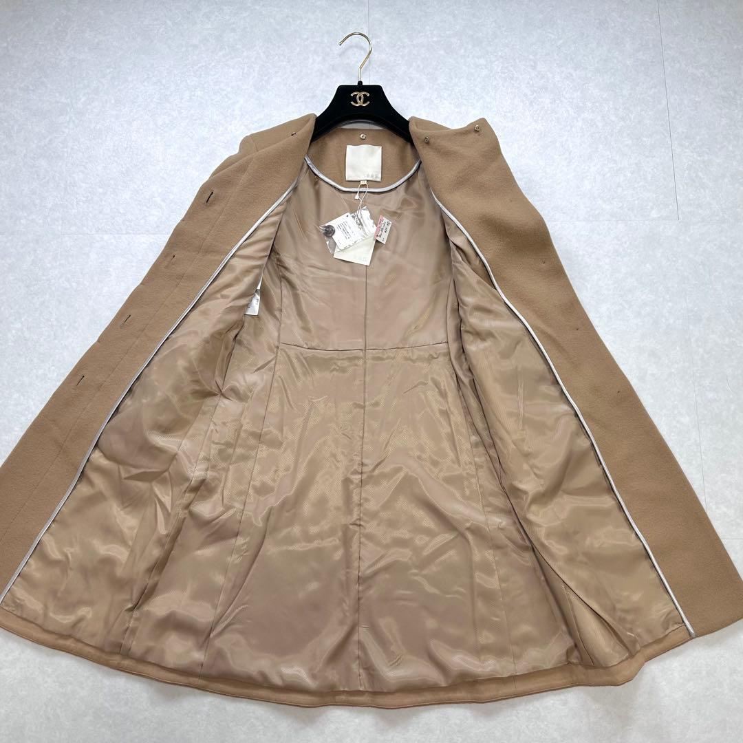【未使用】自由区 ウールカシミヤ ノーカラーコート キャメル サイズ32