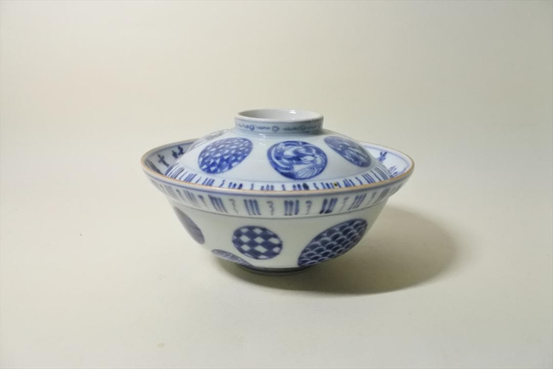 江戸後期　伊万里　染付　丸紋　蓋物　骨董品　アンティーク a b