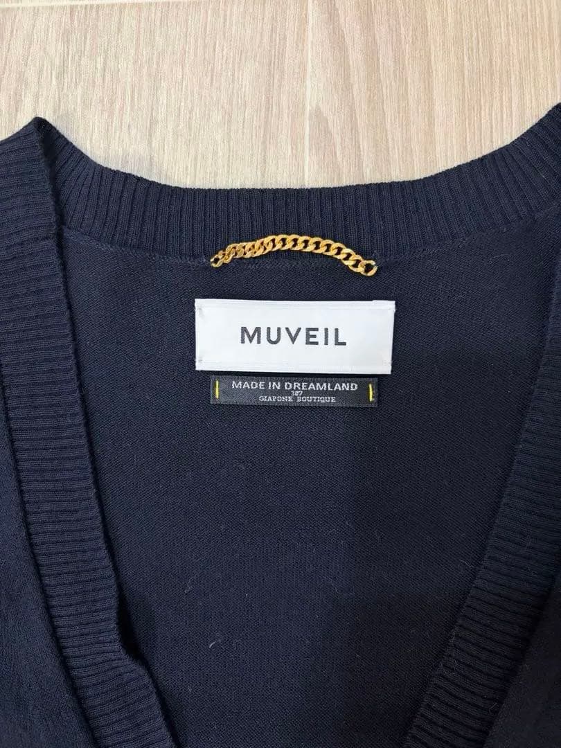 MUVEIL ビジュー付コットンカーディガン　ダークネイビー