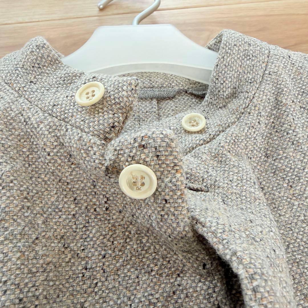 美品✨45R マオカラーツイードジャケット　R刺繍　杢グレー　2Way 袖ロゴ