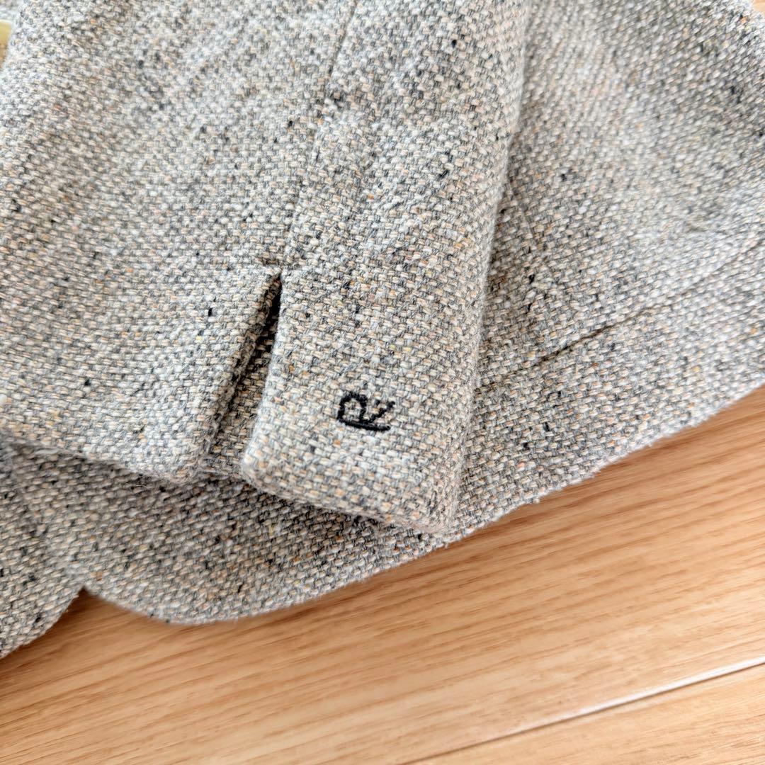 美品✨45R マオカラーツイードジャケット　R刺繍　杢グレー　2Way 袖ロゴ