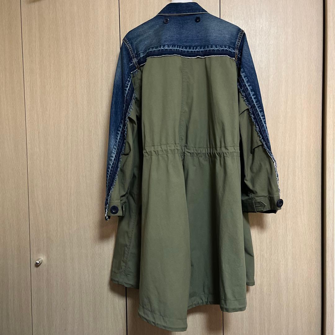 sacai デニムモッズコート フード付き