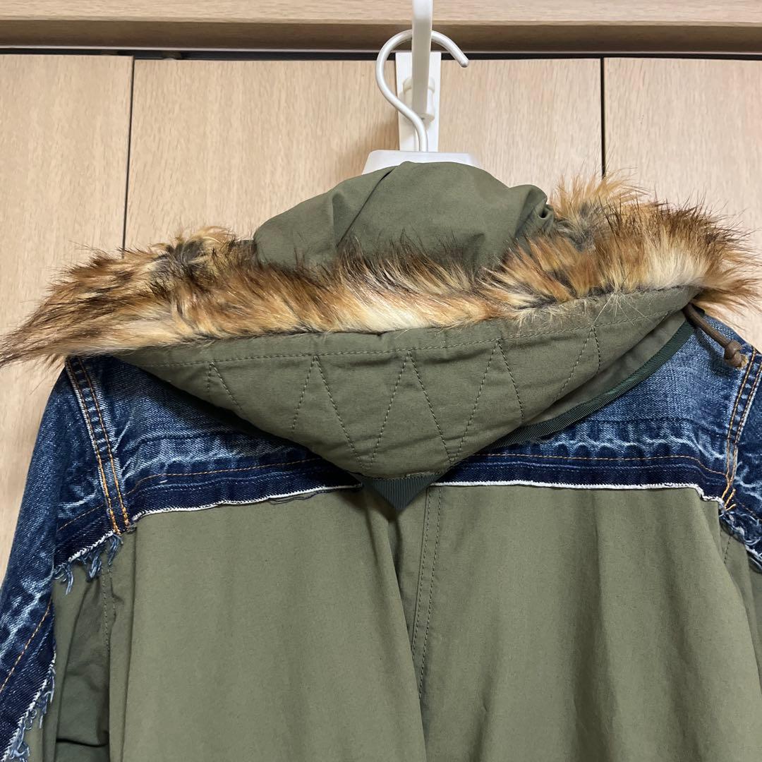 sacai デニムモッズコート フード付き