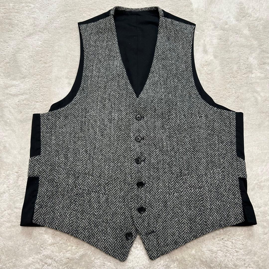 【極美品】ハリスツイード ヘリンボーン ベスト ジレ L グレー OXFORD