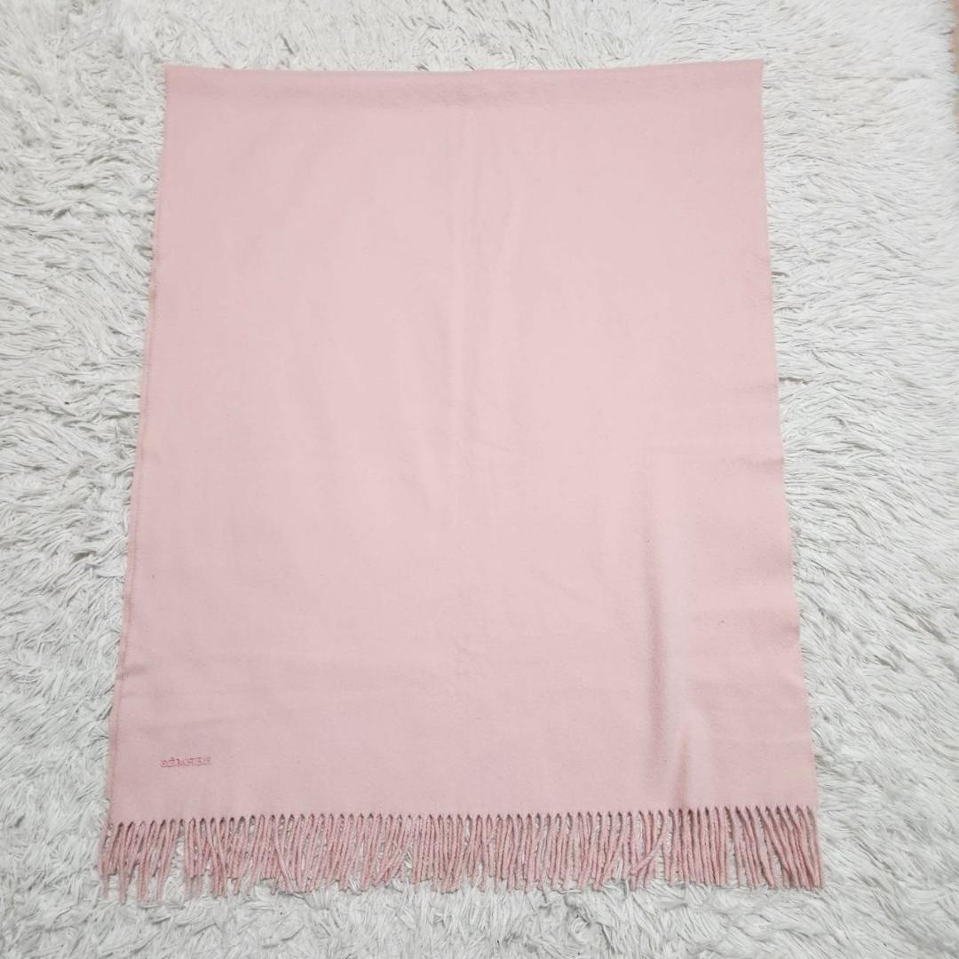 エルメス カシミヤ100％ 大判マフラー 70×185cm 刺繍ロゴ フリンジ