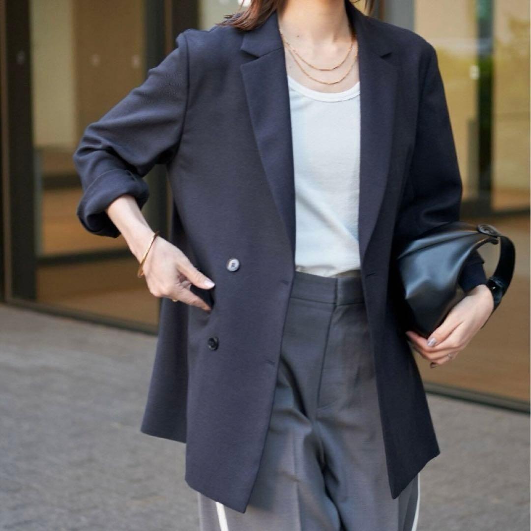 スローブイエナ SLOBE IENA リネンライクダブルブレストジャケット 紺