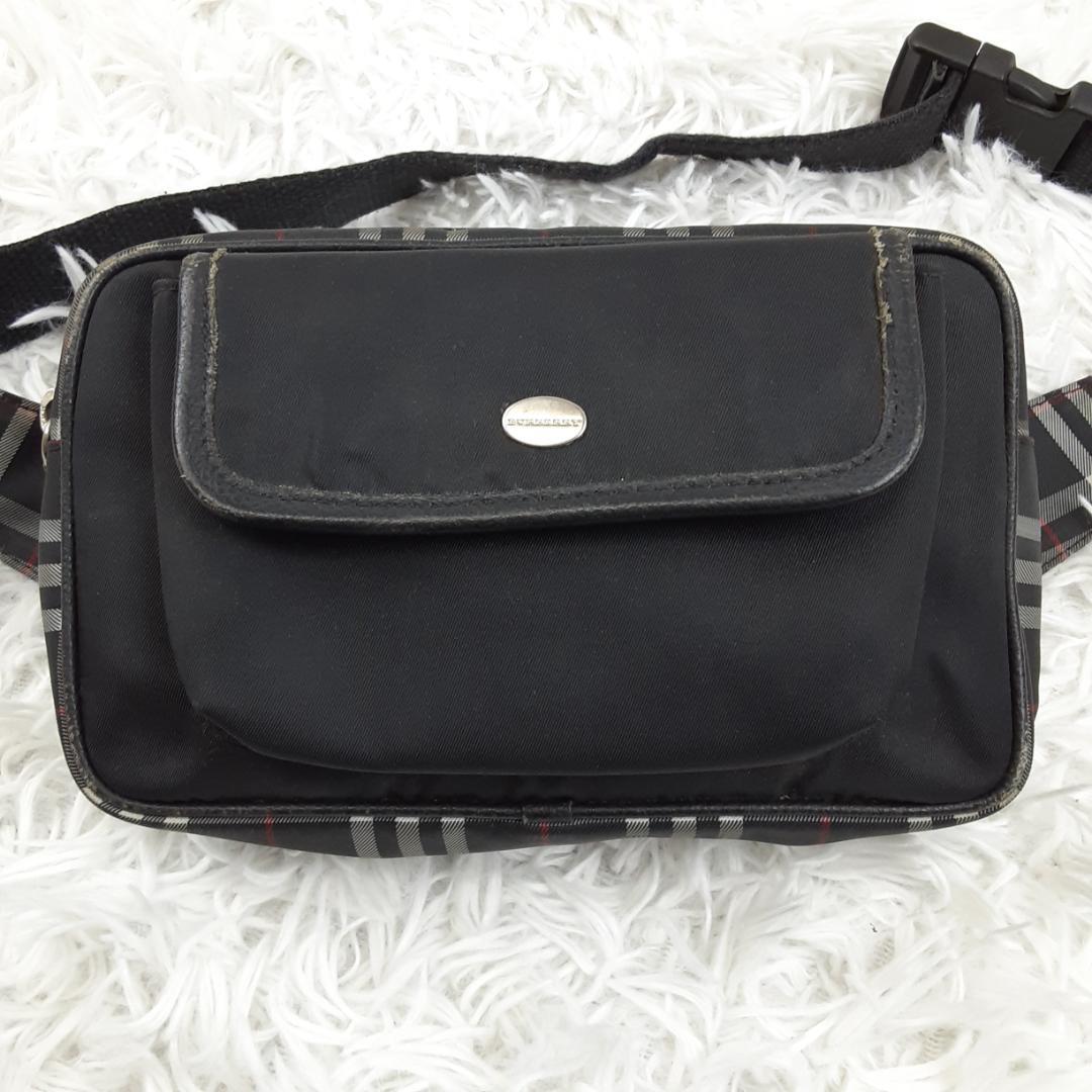 美品◎BURBERRY バーバリー ウエストバッグ 黒 ノバチェック イタリア製