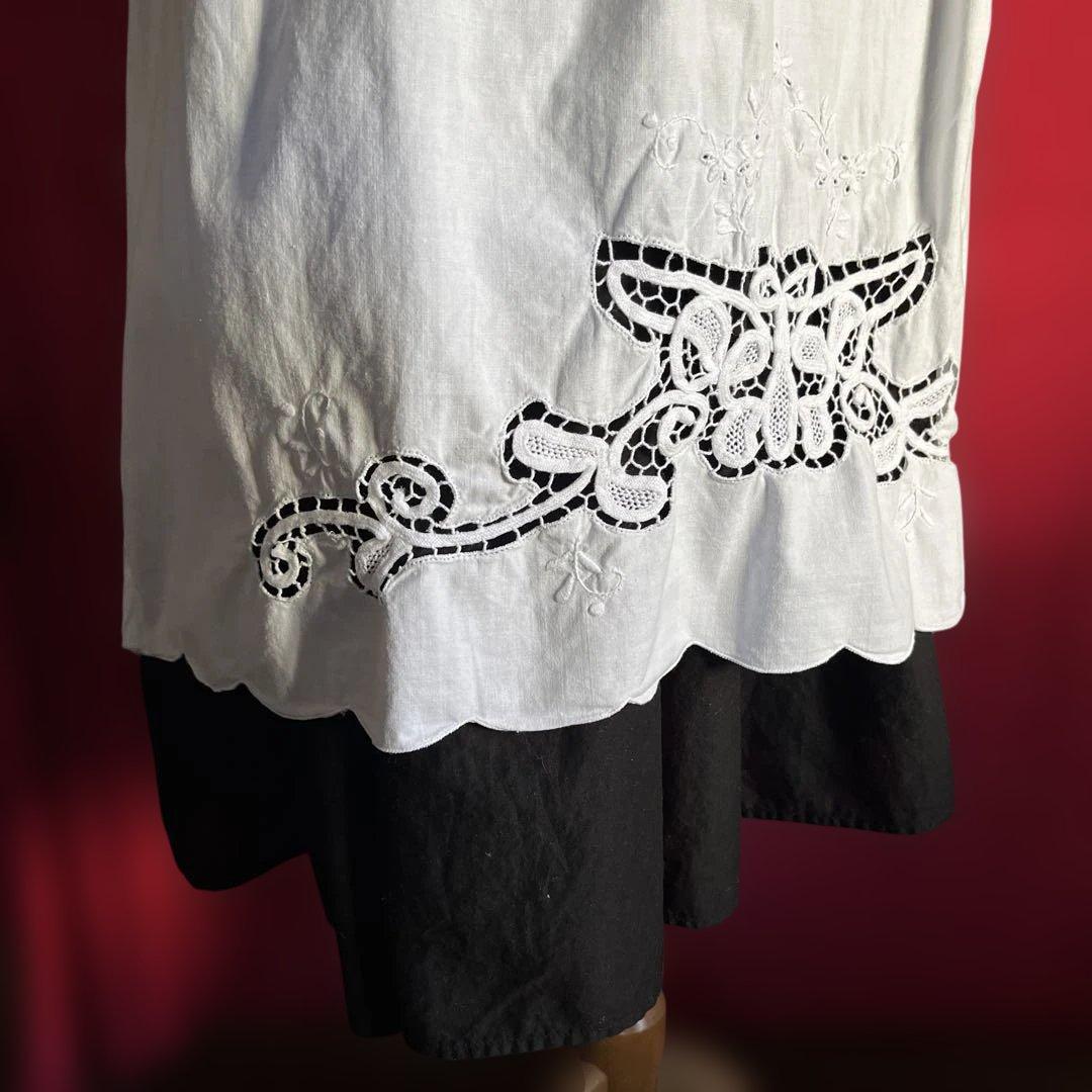 ホワイトレース刺繍エプロン　スイス製　ビンテージ