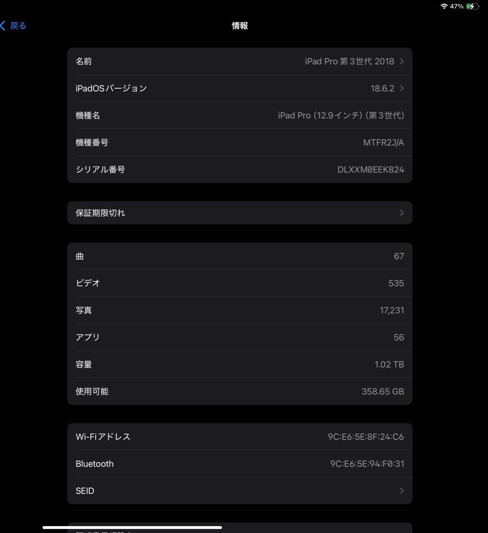 1TB 2018 iPad Pro 12.9インチ スペースグレイ