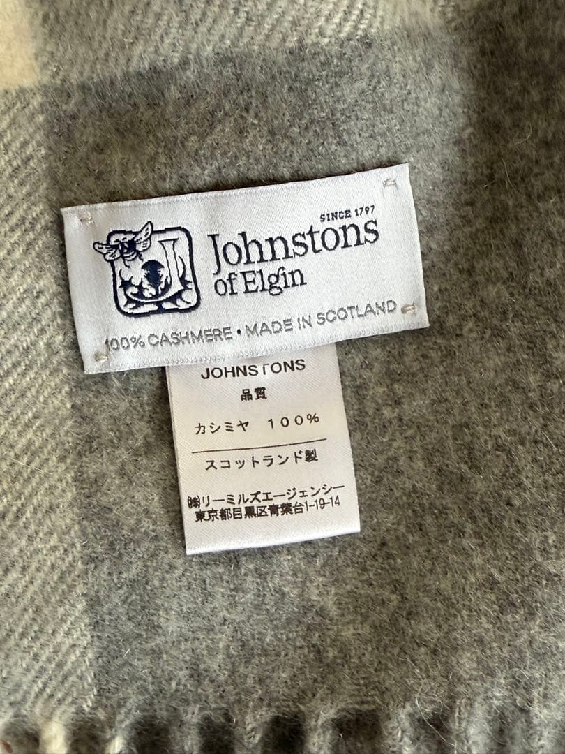 ジョンストンズ カシミヤ大判ストール　グレーチェック国内正規品　リーミルズタグ