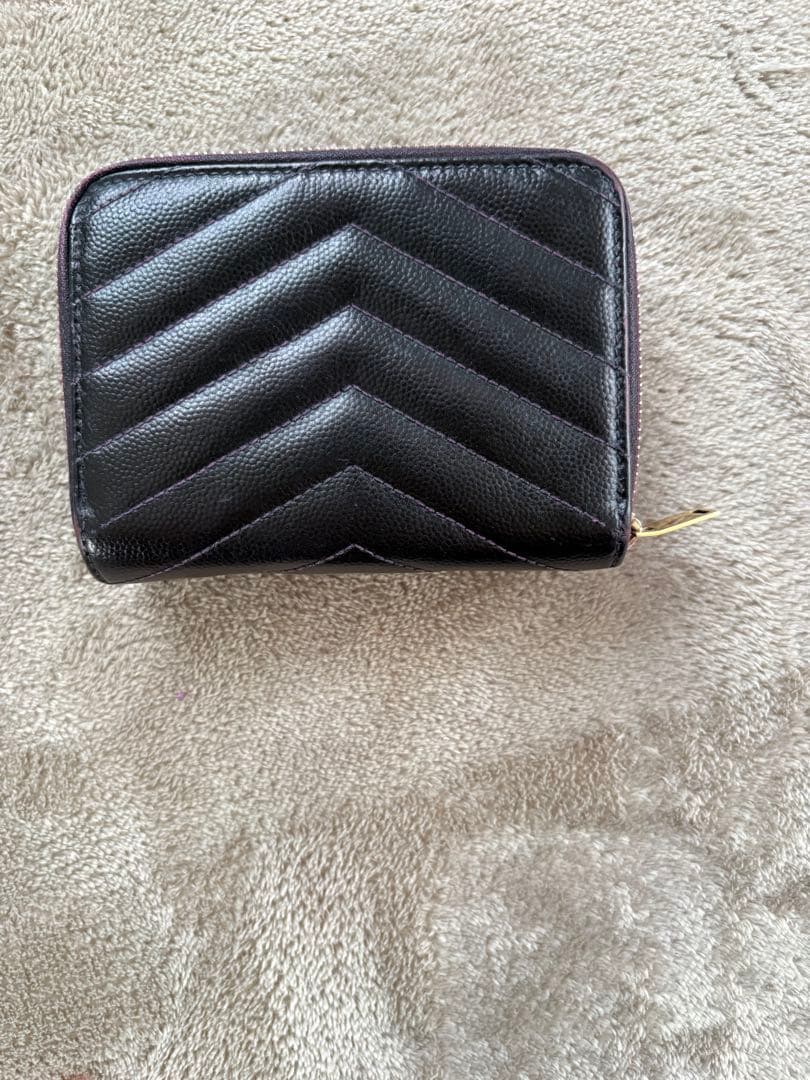 サンローラン 二つ折り財布 キャビアスキン Vステッチ フルジップ YSL