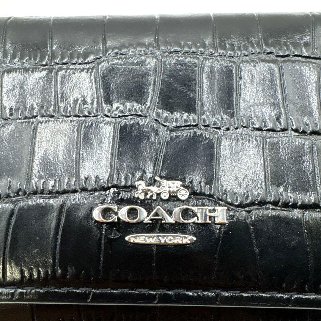 COACH ブラック レザー 三つ折り財布 財布 折り財布 コーチ クロコダイル