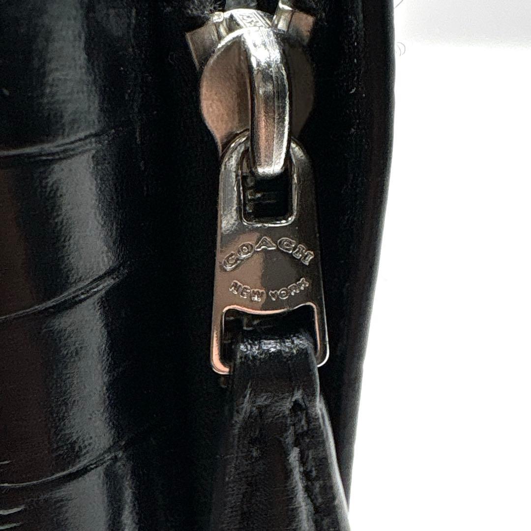 COACH ブラック レザー 三つ折り財布 財布 折り財布 コーチ クロコダイル