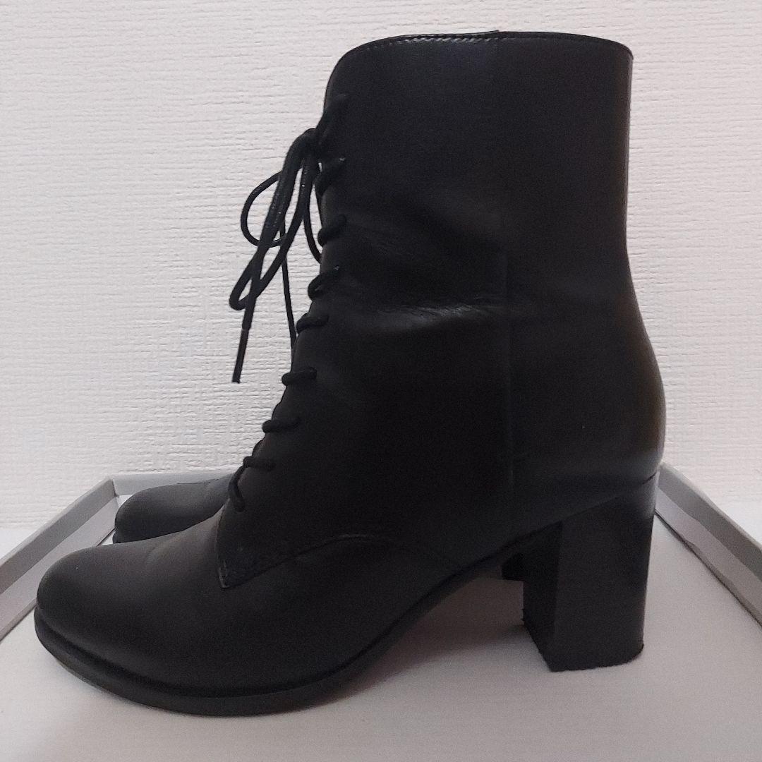 MODE KAORI　黒 レザー レースアップ ショートブーツ　23cm　本革