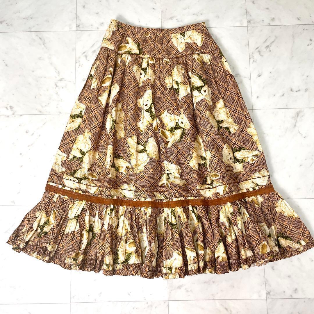 専用【美品】ピンクハウス ベア ティアード スカート フリル ピンタック 茶