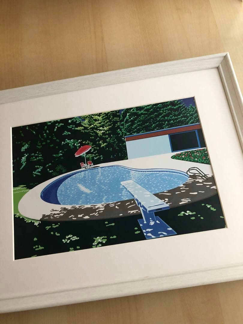 PK額装品 永井博 貴重イラスト プール A3額入り ポスター 大滝詠一ロンバケ