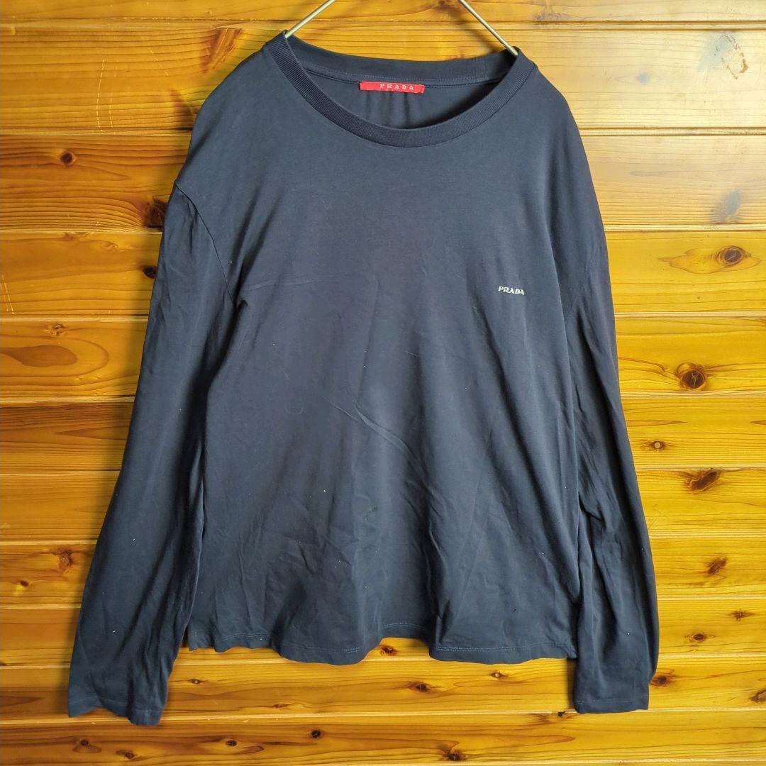 PRADA　プラダ　長袖Tシャツ　黒　ブラック　胸　ロゴ　Ⅼ　モーリシャス製