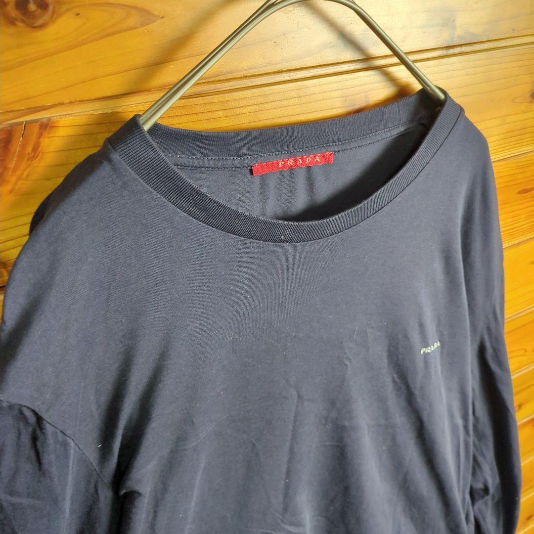 PRADA　プラダ　長袖Tシャツ　黒　ブラック　胸　ロゴ　Ⅼ　モーリシャス製