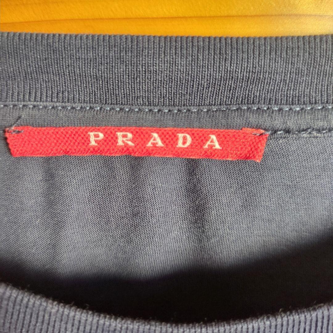 PRADA　プラダ　長袖Tシャツ　黒　ブラック　胸　ロゴ　Ⅼ　モーリシャス製