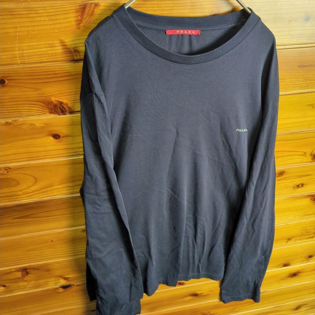 PRADA　プラダ　長袖Tシャツ　黒　ブラック　胸　ロゴ　Ⅼ　モーリシャス製