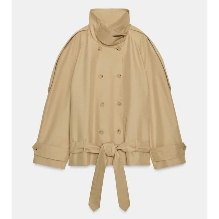 完売品 ZARA ショート丈ハイネックトレンチコート ベージュ M