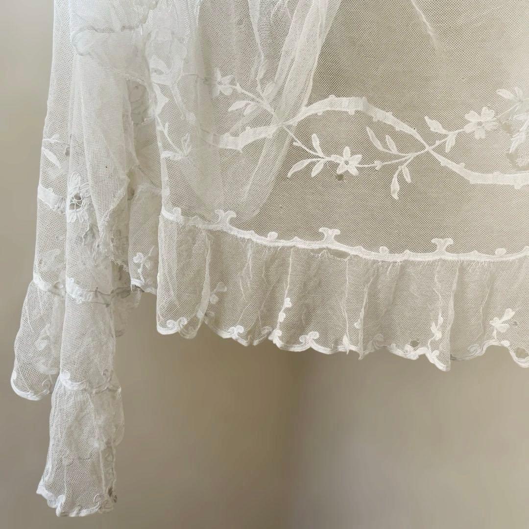 フランスアンティーク♡リボン刺繍チュールカーテン
