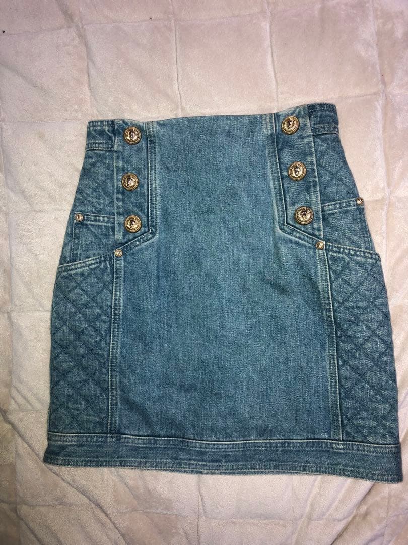 BALMAIN デニムスカート ジッパーポケット付き　サイズ34 （XS〕