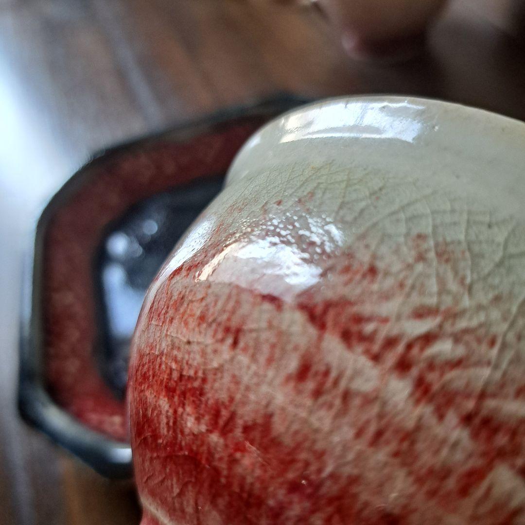 辰砂釉　隅落角皿　茶碗　マグ