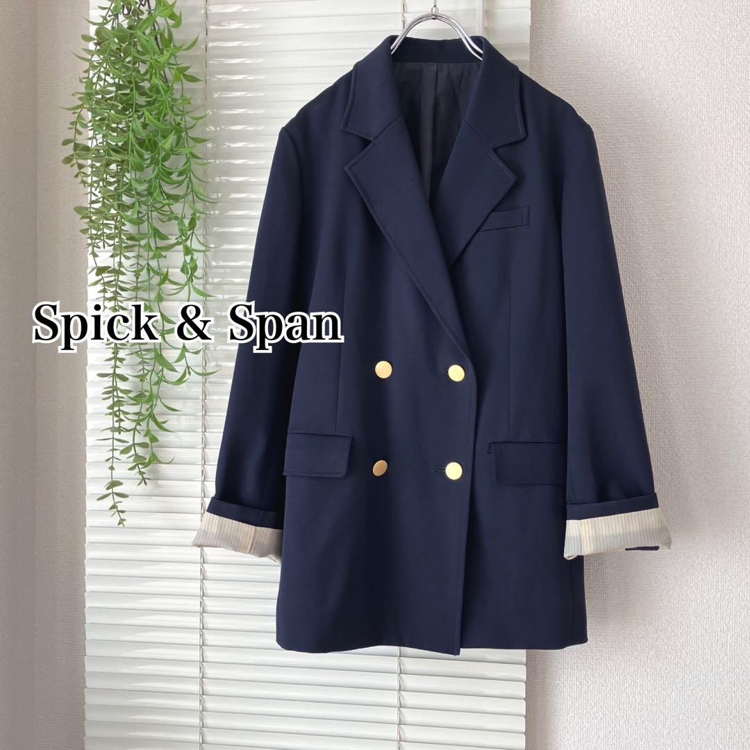 Spick & Span ドライツイルダブルブレストジャケット 紺 36