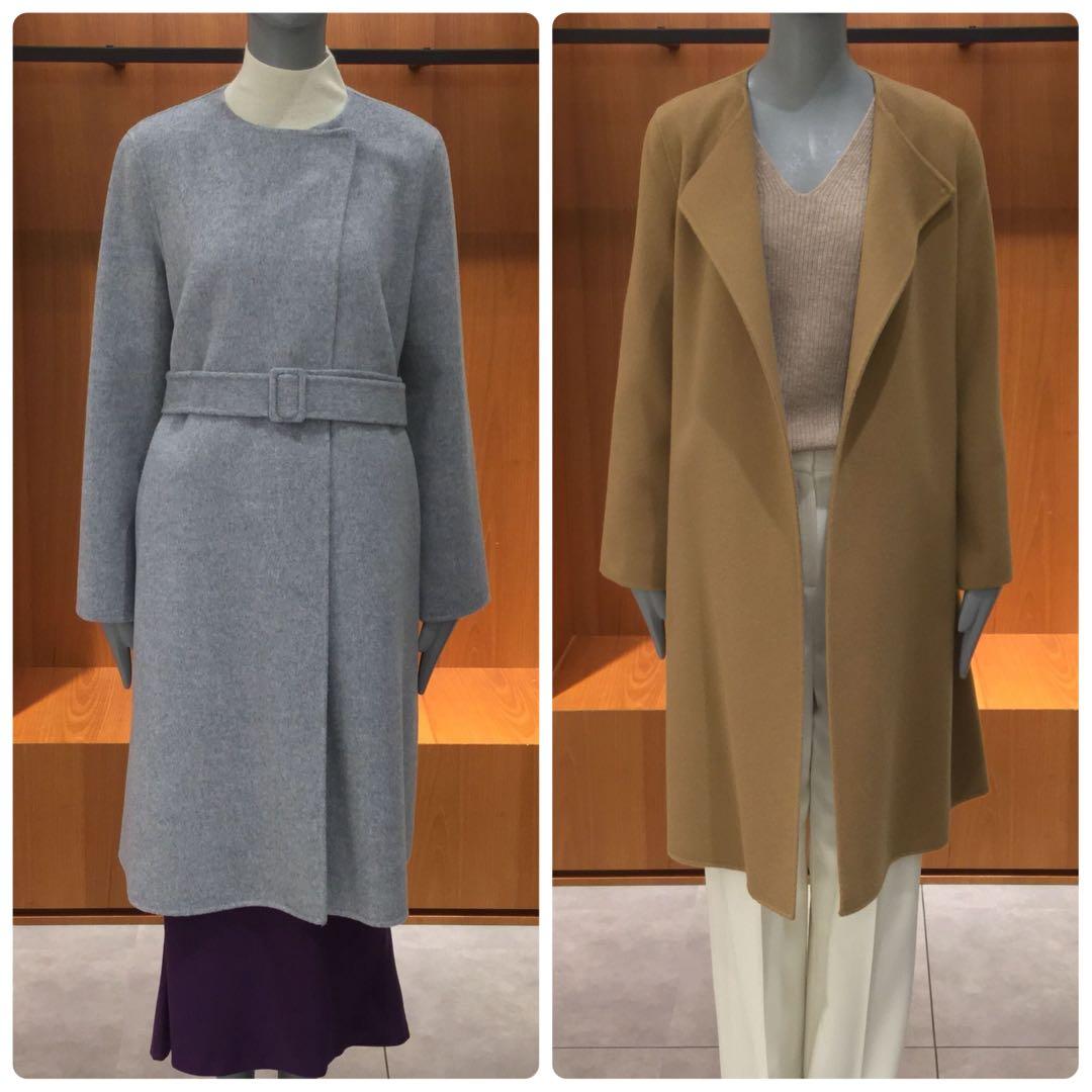 Theory カシミヤ混ダブルフェイスノーカラーコート ベルト付き S